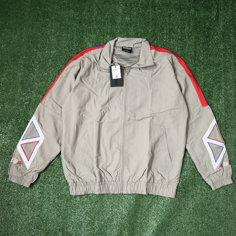 RawGear Los Angeles Track Jacket Gray Red Blue‎ Size Medium Zip Up Windbreaker